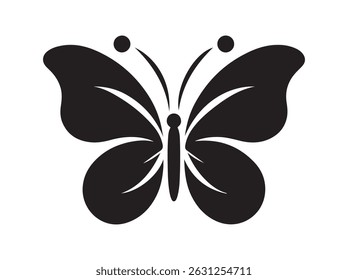 Black Butterfly Icon, black silhouette of a butterfly on a  vector illustration plain white background, butterfly, silhouette, black and white, insect, nature, wings, graphic design, logo, branding, v
