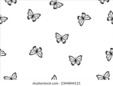 black butterfly icon vector design hand drawn seamless repeat