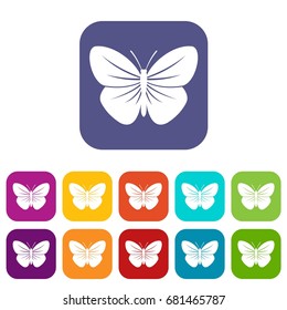 Black butterfly icons set vector illustration in flat style in colors red, blue, green, and other