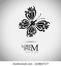 Black butterfly logo. For a tattoo. Vector illustration