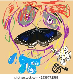 borboleta preta sobre fundo abstrato