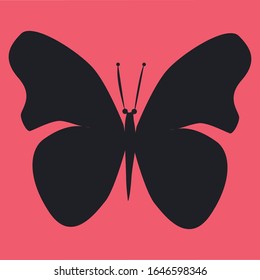 Black butterfly on a red background - art, vector. Element for decor