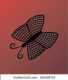 Black butterfly on red background. Eps10