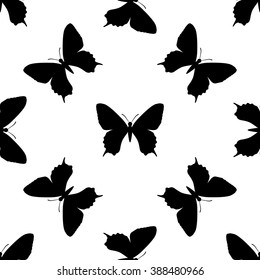 black butterfly seamless on white background. vector illustration