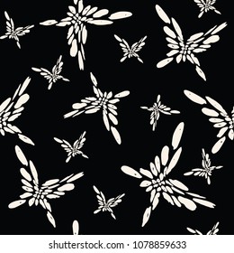 Black butterfly seamless print. Moth graphic pattern. Cute vector design. Retro abstract tile. Fly insect background. Romantic butterfly continuous swimwear ornament. Hand drawn moth print.