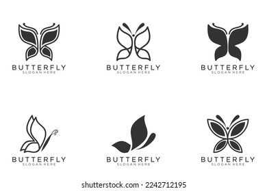 black butterfly set icon button, vector, sign, symbol, logo, illustration, editable stroke, design style isolated on white background