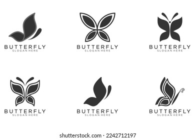black butterfly set icon button, vector, sign, symbol, logo, illustration, editable stroke, design style isolated on white background