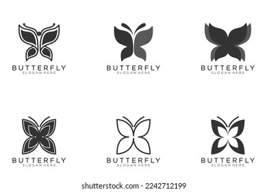 botón de icono conjunto de mariposa negra, vector, signo, símbolo, logotipo, ilustración, trazo editable, estilo de diseño aislado en fondo blanco