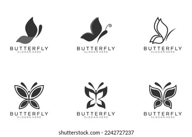 botón de icono conjunto de mariposa negra, vector, signo, símbolo, logotipo, ilustración, trazo editable, estilo de diseño aislado en fondo blanco