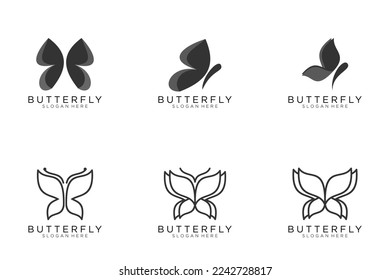 black butterfly set icon button, vector, sign, symbol, logo, illustration, editable stroke, design style isolated on white background
