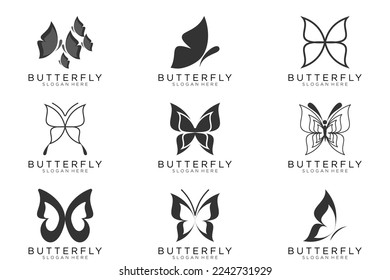 black butterfly set icon button, vector, sign, symbol, logo, illustration, editable stroke, design style isolated on white background