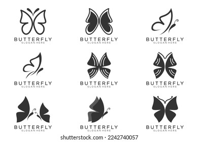 black butterfly set icon button, vector, sign, symbol, logo, illustration, editable stroke, design style isolated on white background