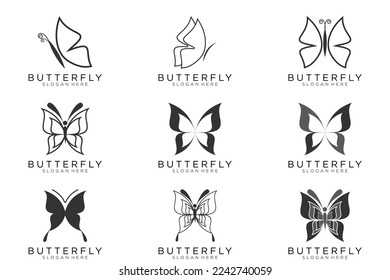 black butterfly set icon button, vector, sign, symbol, logo, illustration, editable stroke, design style isolated on white background