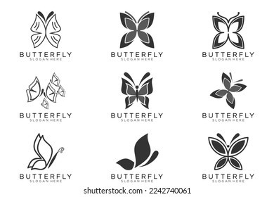 black butterfly set icon button, vector, sign, symbol, logo, illustration, editable stroke, design style isolated on white background