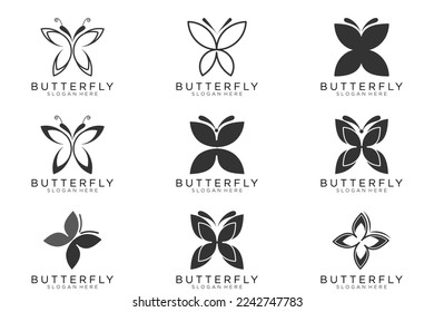 black butterfly set icon button, vector, sign, symbol, logo, illustration, editable stroke, design style isolated on white background