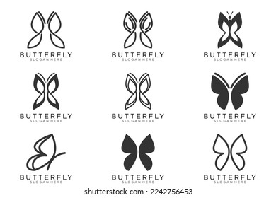 black butterfly set icon button, vector, sign, symbol, logo, illustration, editable stroke, design style isolated on white background