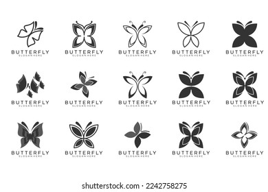 black butterfly set icon button, vector, sign, symbol, logo, illustration, editable stroke, design style isolated on white background