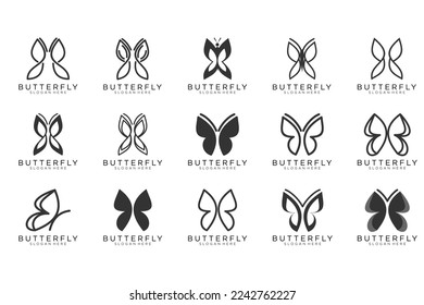 Symbol mit schwarzem Schmetterling, Vektorsymbol, Zeichen, Symbol, Logo, Illustration, bearbeitbarer Strich, Designstil einzeln auf weißem Hintergrund