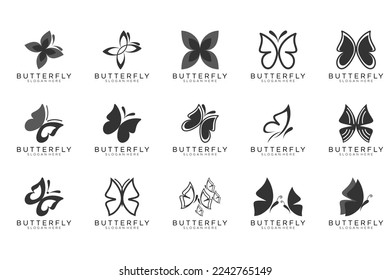 black butterfly set icon button, vector, sign, symbol, logo, illustration, editable stroke, design style isolated on white background