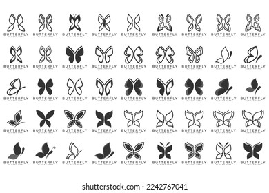 black butterfly set icon button, vector, sign, symbol, logo, illustration, editable stroke, design style isolated on white background