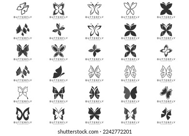 black butterfly set icon button, vector, sign, symbol, logo, illustration, editable stroke, design style isolated on white background