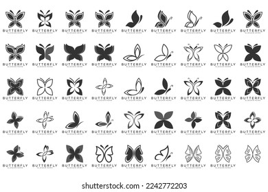 black butterfly set icon button, vector, sign, symbol, logo, illustration, editable stroke, design style isolated on white background