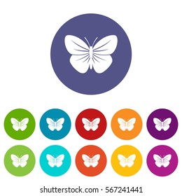 Black butterfly set icons in different colors isolated on white background