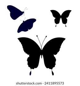  black butterfly set Side view vector icon Closeup design element butterflies
