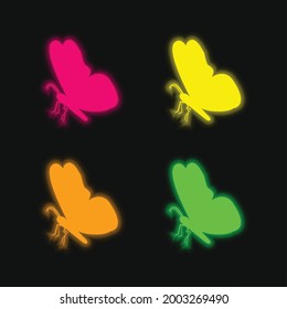 Black Butterfly Shape From Side View four color glowing neon vector icon