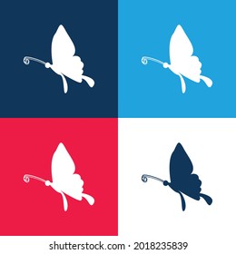 Black Butterfly Shape From Side View blue and red four color minimal icon set