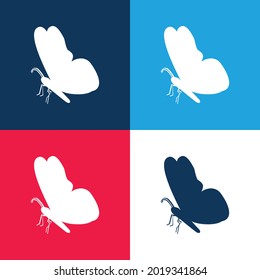 Black Butterfly Shape From Side View blue and red four color minimal icon set