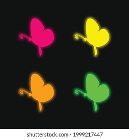 Black Butterfly Side View four color glowing neon vector icon