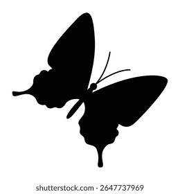 Black Butterfly Silhouette Clipart, Flying Insect Vector Design.