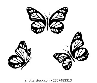 Black butterfly silhouette icon vector illustration set