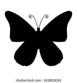 Black butterfly silhouette, isolated on white background. Hand-drawn vector illustration. Good for print, emblem, decoration, icon,  t-shirt design, etc. 