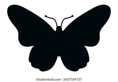 Black butterfly silhouette isolated on white background representing nature, beauty, and elegance, perfect for wildlife and graphic design projects