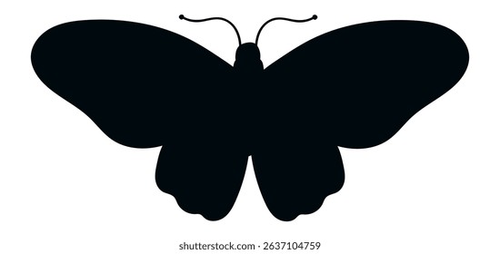 Black butterfly silhouette with open wings and delicate antennas, embodying nature's beauty and elegance. Perfect for enhancing various design projects with a touch of grace