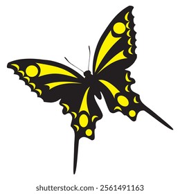 Black butterfly silhouette. Yellow butterfly. Open wings. Vector illustrator