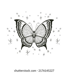 Black butterfly silhouettey, vector illustration isolated on white background. 