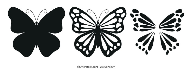 Black butterfly simple silhouette layered set of illustrations