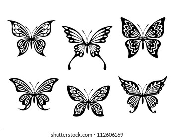 Black Butterfly Tattoos Silhouettes Isolated On Stock Vector (Royalty ...