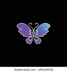 Black Butterfly Top View With Opened Wings blue gradient vector icon