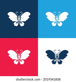 Black Butterfly Top View With Opened Wings blue and red four color minimal icon set