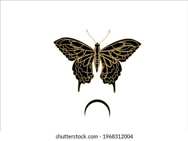 black butterfly vector art design moon
