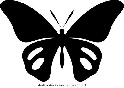 Black butterfly vector icon, isolated on white