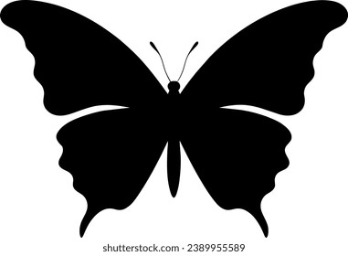 Black butterfly vector icon, isolated on white