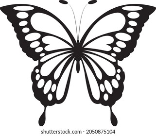 Black Butterfly. Vector illustration with transparent background 