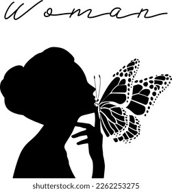 black butterfly and woman illustration, wall art, painting, t-shirt print, vector, eps file
