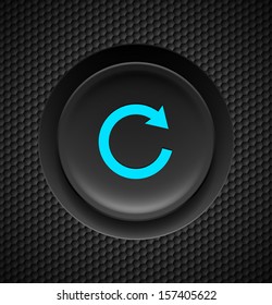 Black button with blue repeat sign on carbon background.  