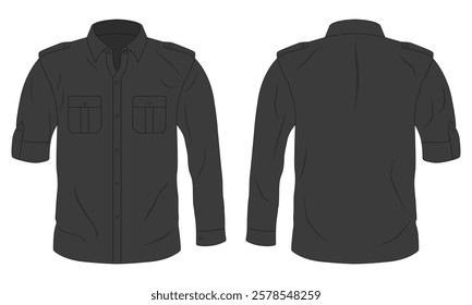 Black button down work shirt mockup front and back view